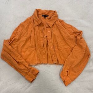 Blue Blush Orange Cropped Button-Down Shirt Jacket
